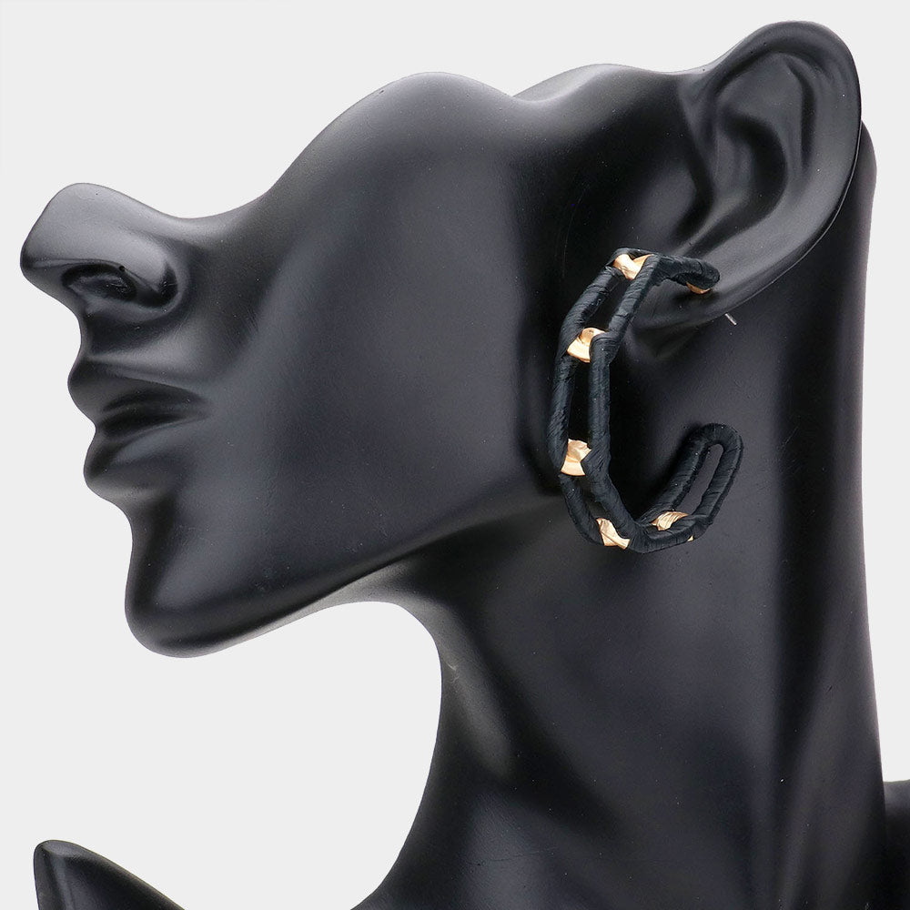 iLLASPARKZ Raffia Wrapped Open Metal Oval Link Half Hoop Earrings