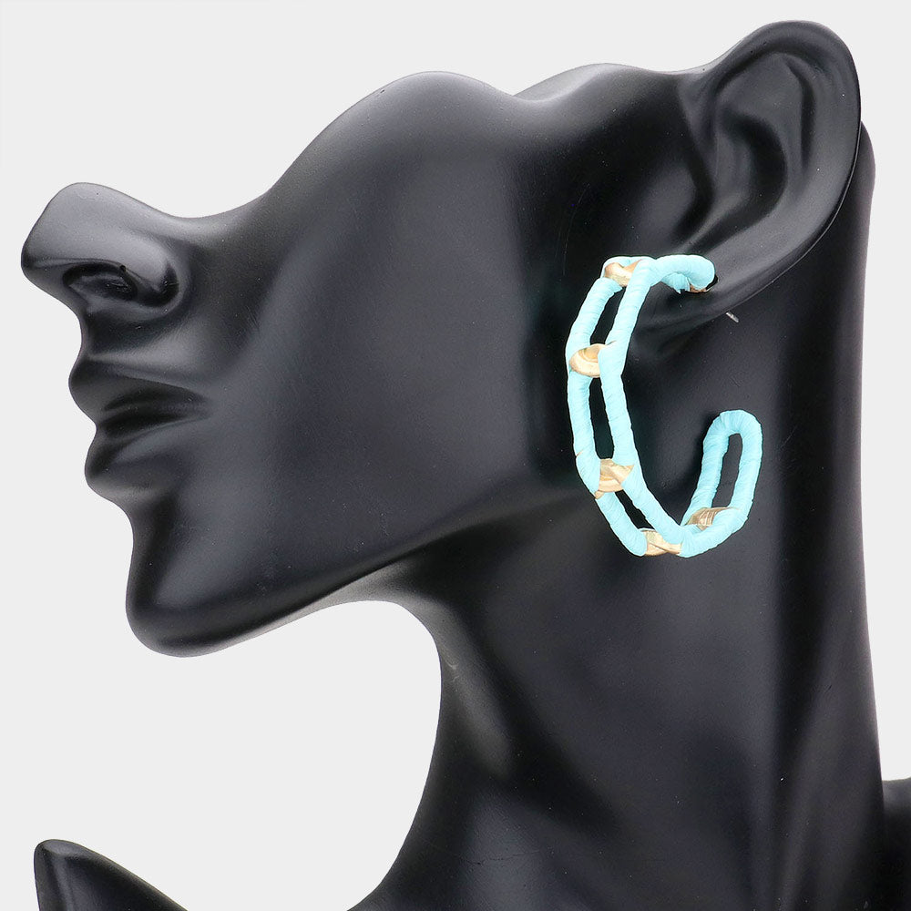 iLLASPARKZ Raffia Wrapped Open Metal Oval Link Half Hoop Earrings