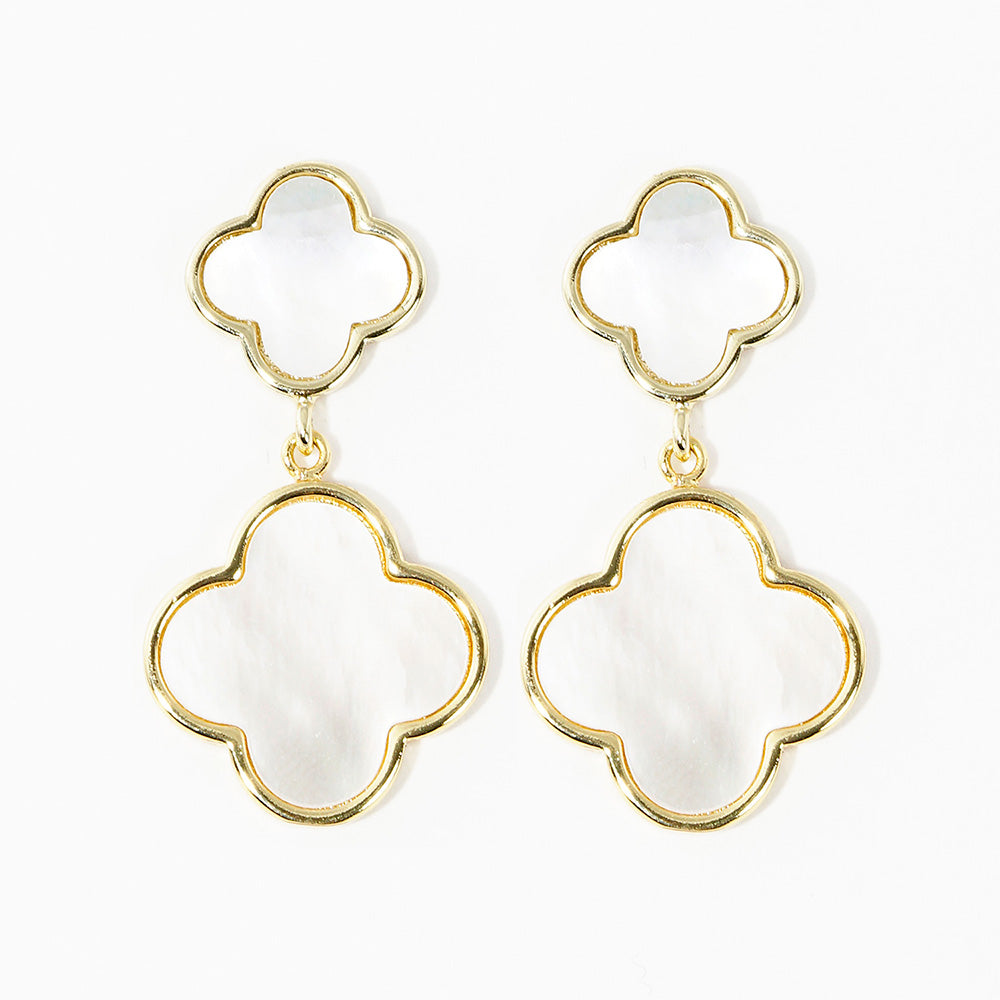 iLLASPARKZ Gold Dipped Double Mother of Pearl Quatrefoil Link Dangle Earrings