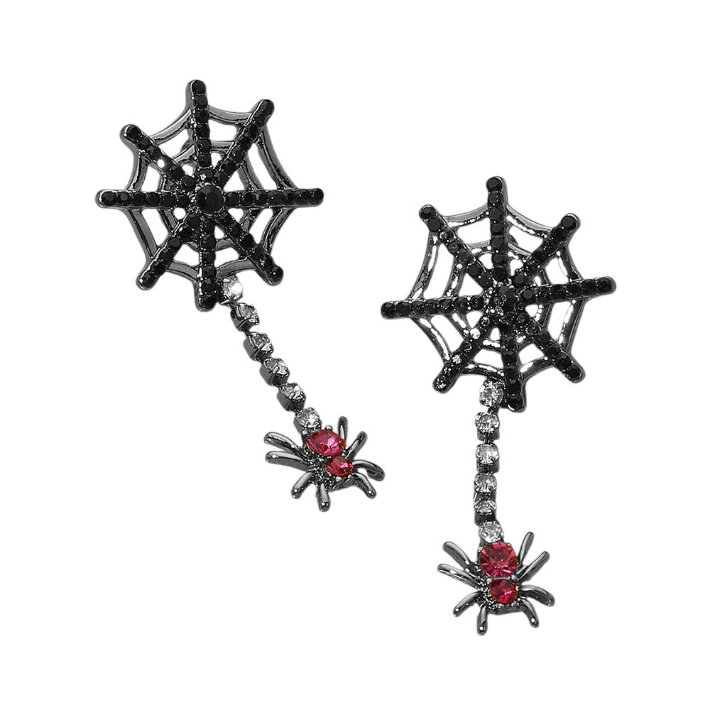 iLLASPARKZ Rhinestone Embellished Halloween Spider Drop Earrings