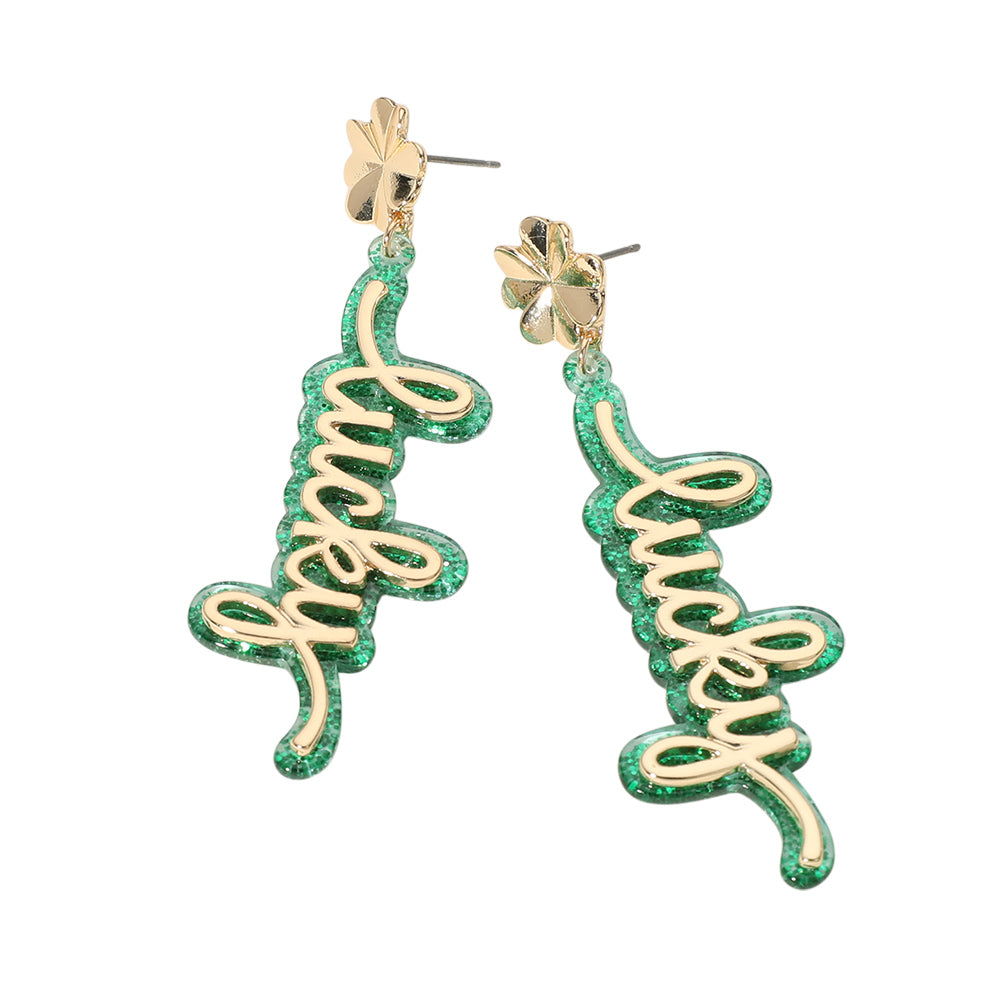 iLLASPARKZ LUCKY Message Resin Plate Clover Dangle Earrings