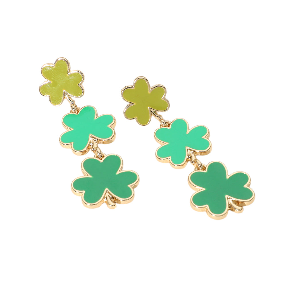 iLLASPARKZ Enamel Triple Shamrock Link Dropdown Earrings