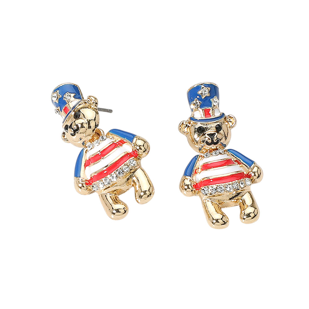 iLLASPARKZ Enamel American USA Teddy Bear Dangle Earrings