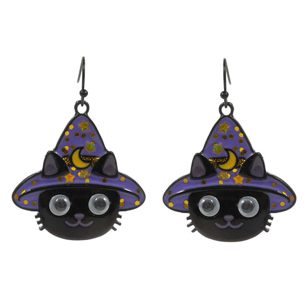 iLLASPARKZ Eye Pointed Enamel Halloween Black Cat Dangle Earrings