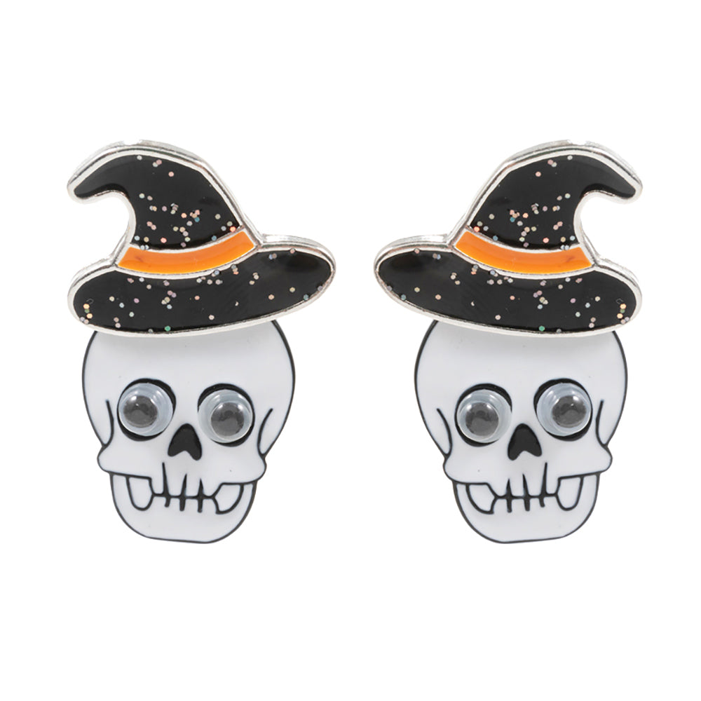 iLLASPARKZ Eye Pointed Enamel Skull Head in Witch Hat Earrings
