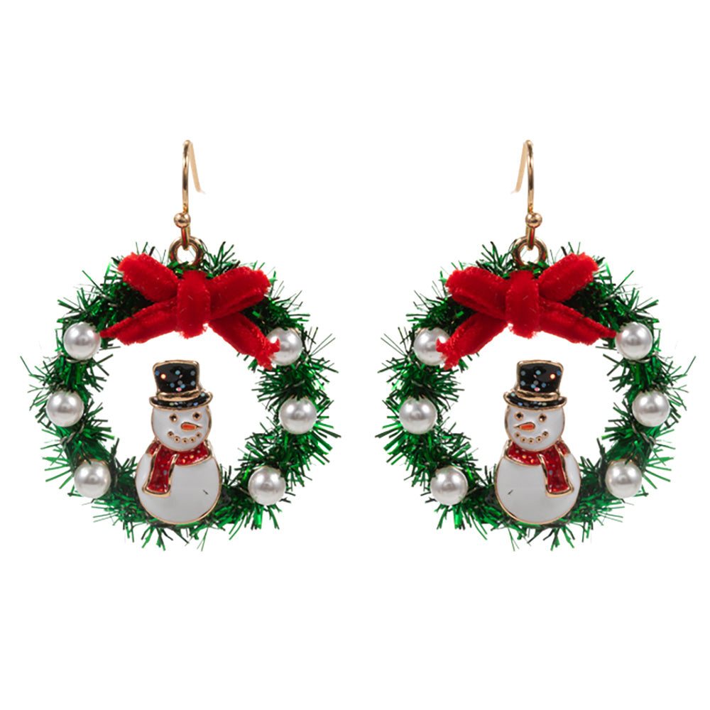 iLLASPARKZ Enamel Snowman Christmas Wreath Dangle Earrings