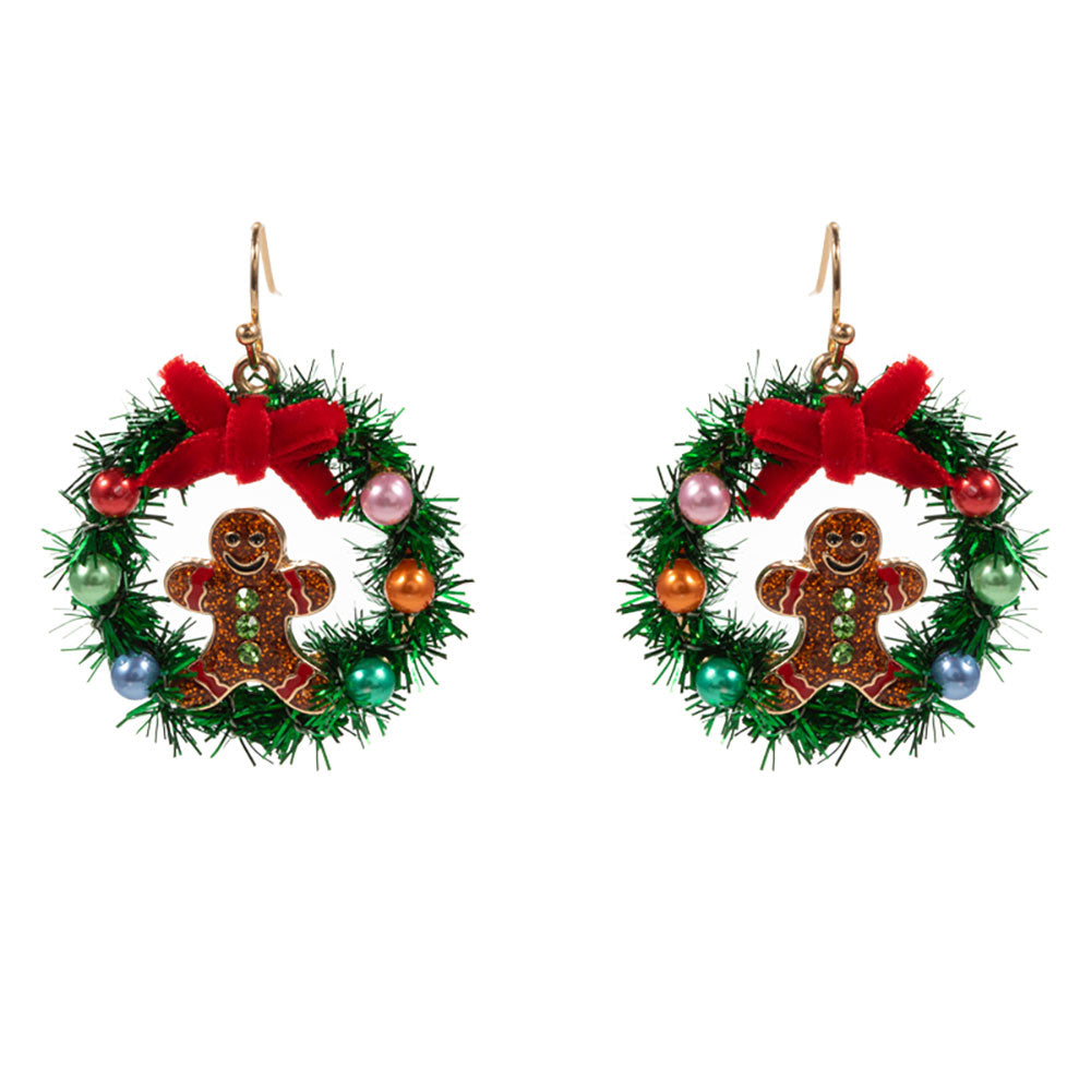 iLLASPARKZ Enamel Gingerbread Christmas Wreath Dangle Earrings