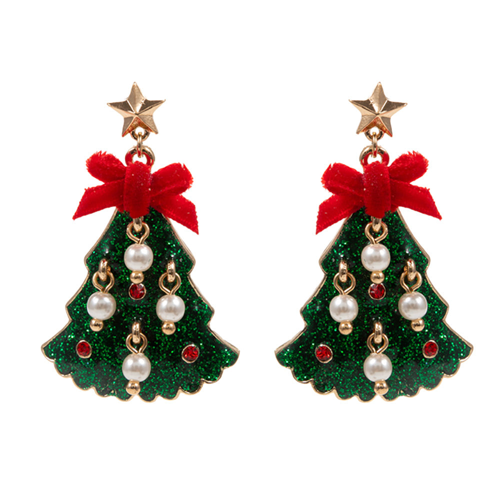 iLLASPARKZ Glittered Enamel Christmas Tree Dangle Earrings
