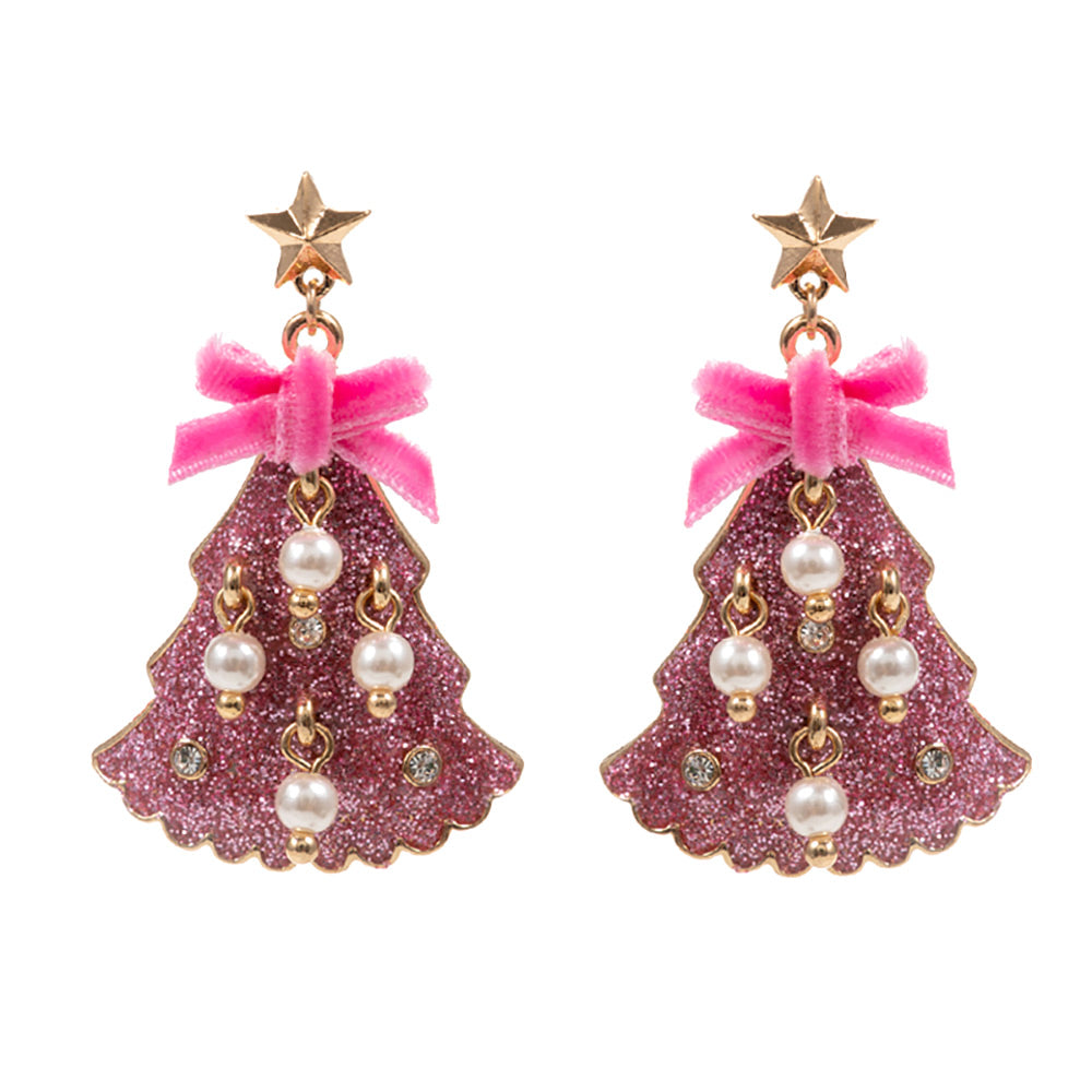 iLLASPARKZ Glittered Enamel Christmas Tree Dangle Earrings