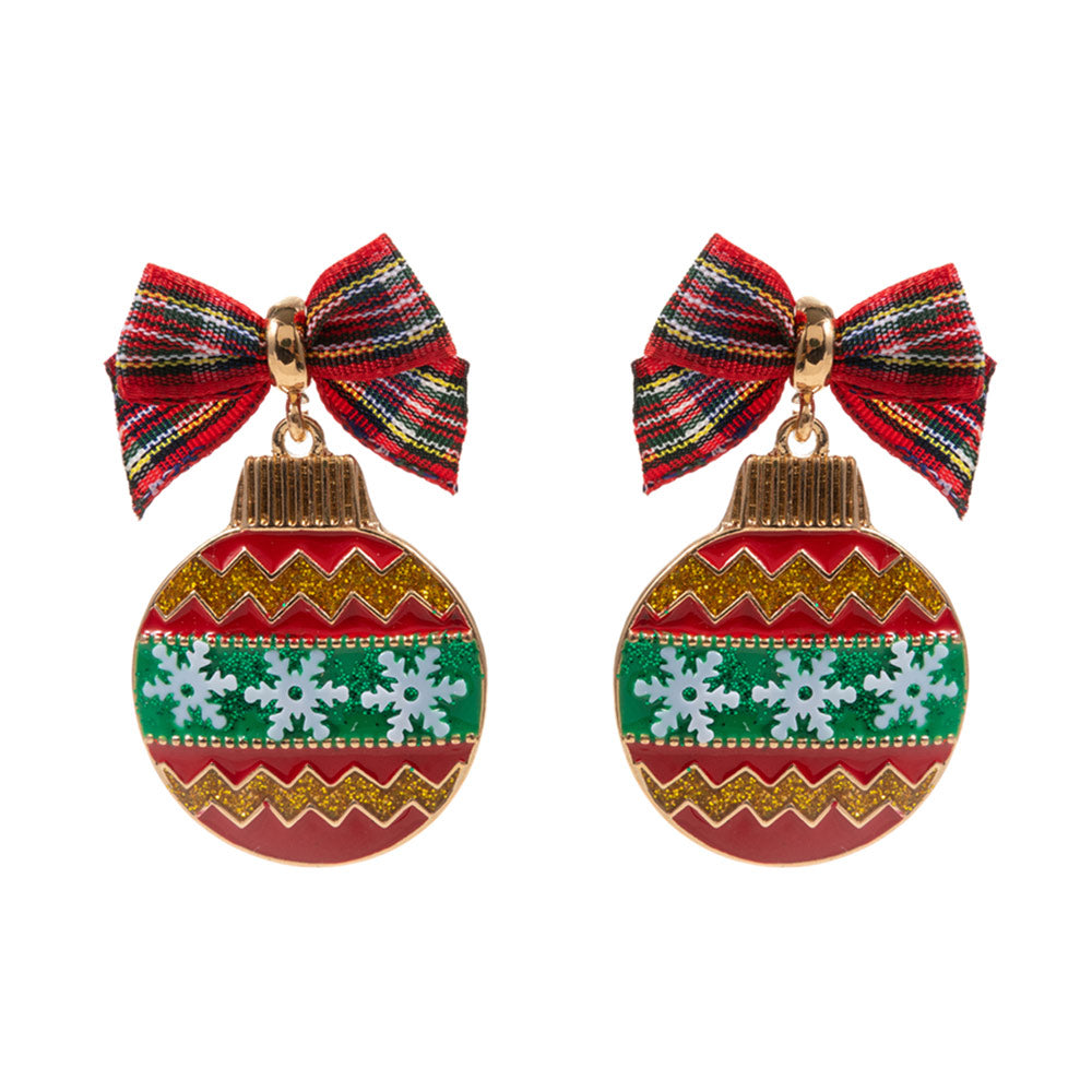 iLLASPARKZ Bow Pointed Enamel Christmas Ornament Dangle Earrings