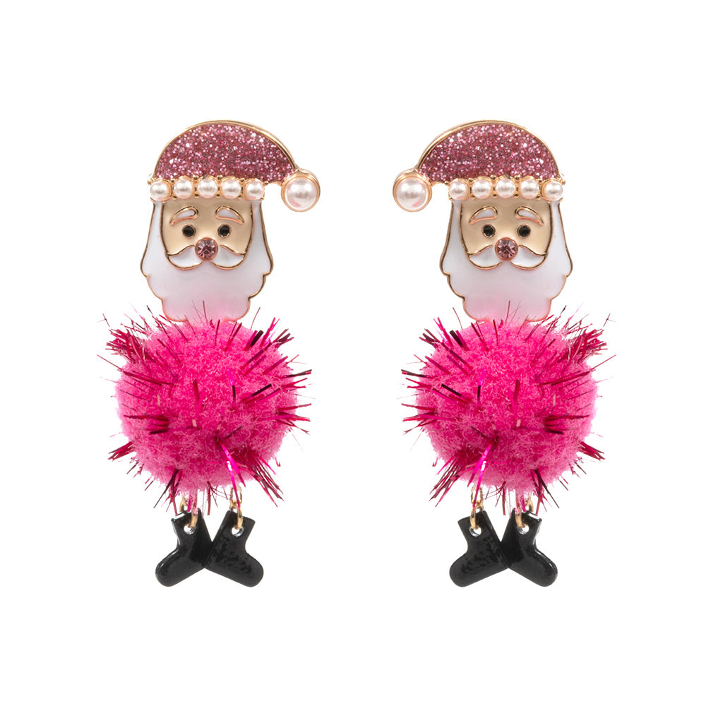 iLLASPARKZ Enamel Santa Pom Pom Dangle Earrings