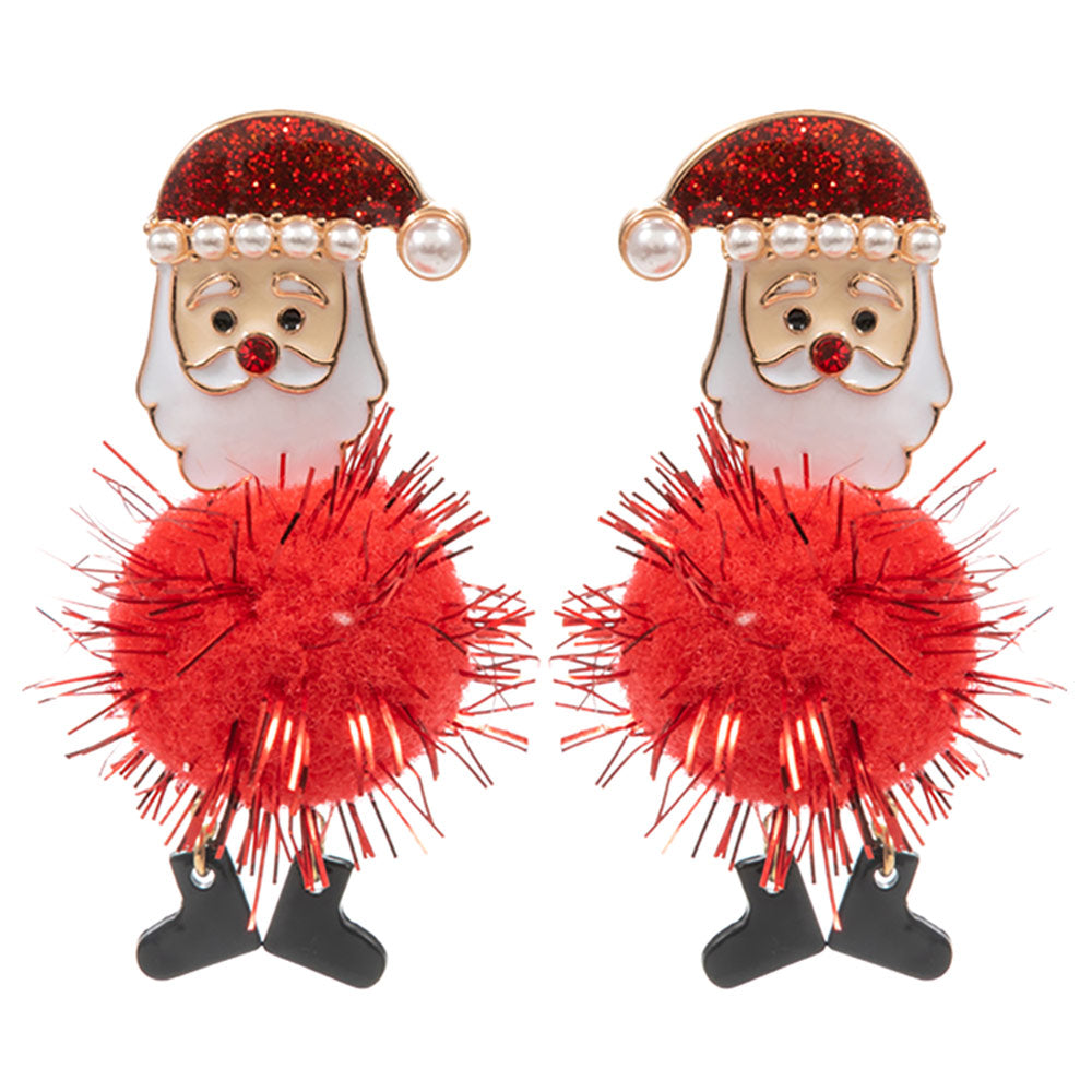 iLLASPARKZ Enamel Santa Pom Pom Dangle Earrings