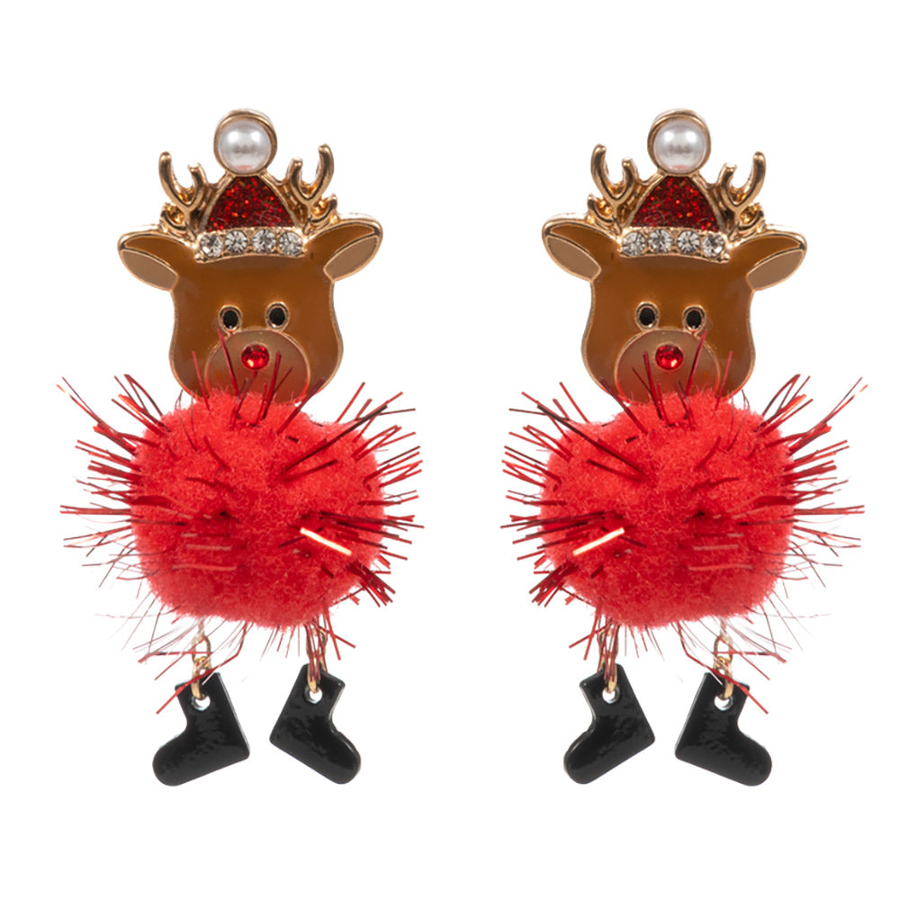 iLLASPARKZ Enamel Rudolph Pom Pom Dangle Earrings
