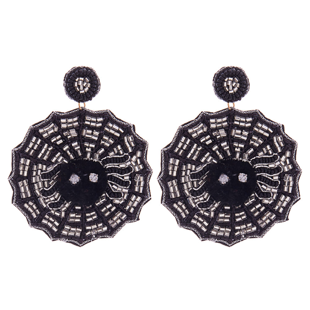 iLLASPARKZ Felt Back Halloween Spider Web Seed Beaded Dangle Earrings