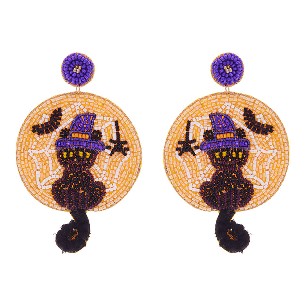 iLLASPARKZ Felt Back Halloween Black Cat Spider Bat Seed Beaded Earrings