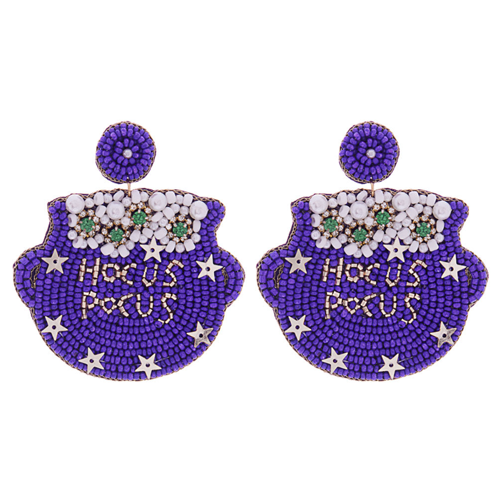 iLLASPARKZ Pearl Star Sequin Poinetd Seed Beaed Felt Back Halloween Witch Cauldron Earrings