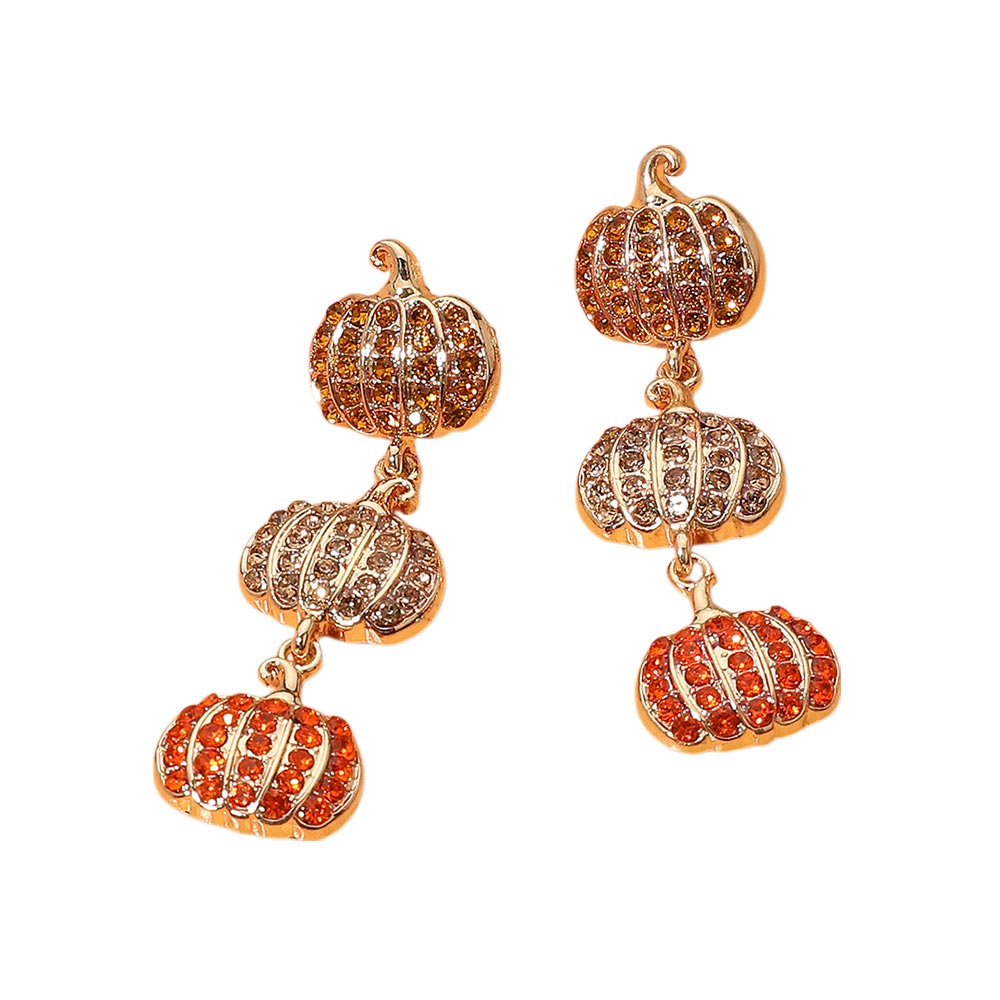 iLLASPARKZ Rhinestone Embellished Triple Pumpkin Link Drop Earrings