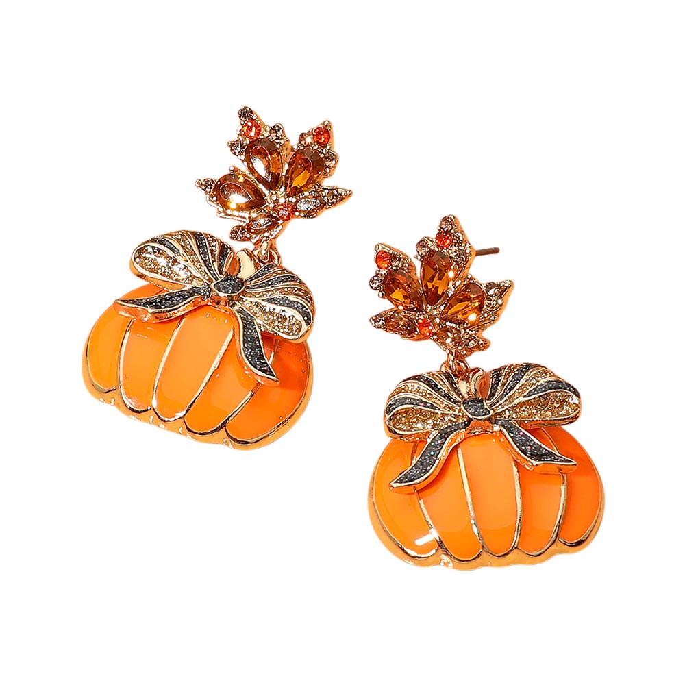 iLLASPARKZ Fall Festival Leaf Bow Pumpkin Dangle Earrings