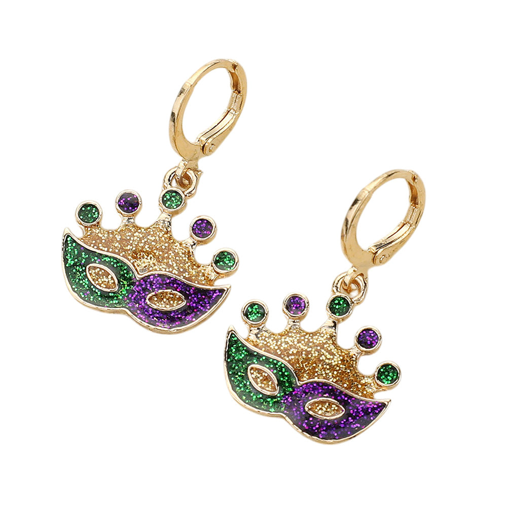 iLLASPARKZ Glittered Enamel Mardi Gras Mask Dangle Earrings