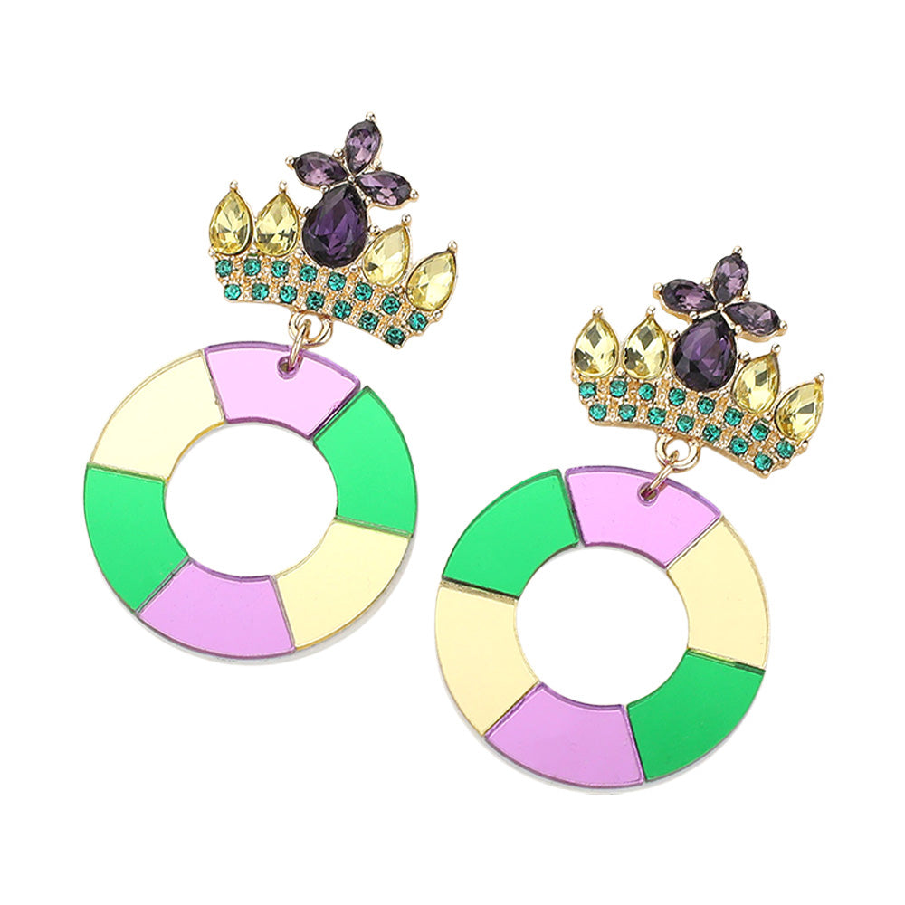 iLLASPARKZ Celluloid Acetate Donut Ring Dangle Mardi Gras Earrings
