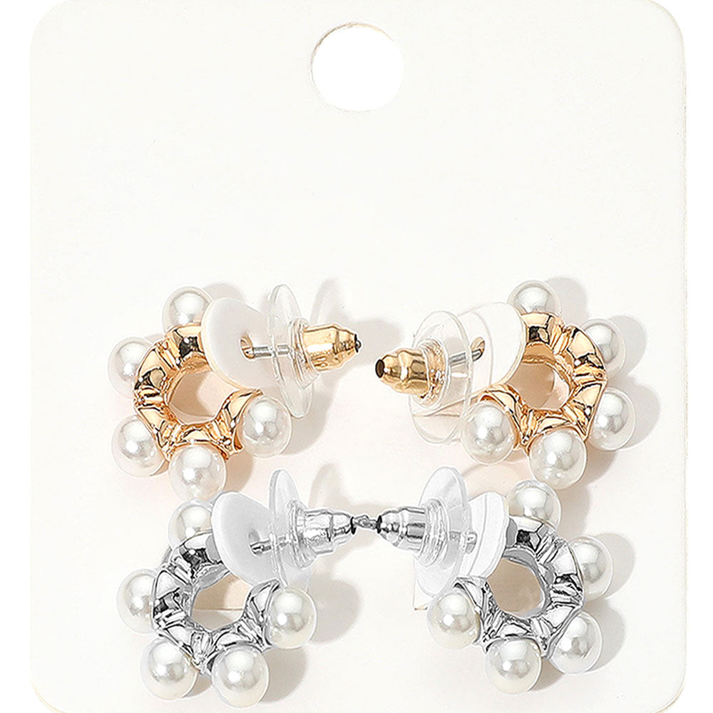 iLLASPARKZ 2Pairs - Pearl Accent Mini Hoop Earring Set