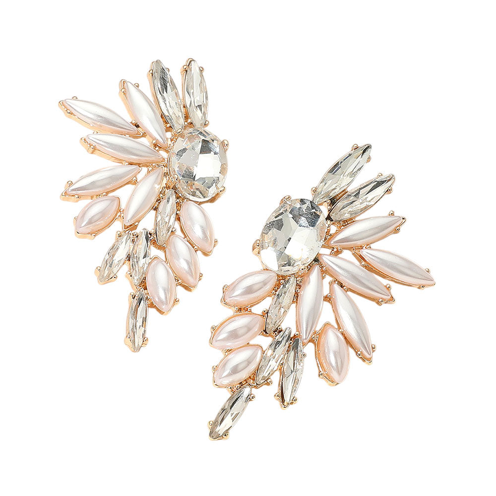 iLLASPARKZ Marquise Pearl Stone Cluster Embellished Wing Fan Earrings