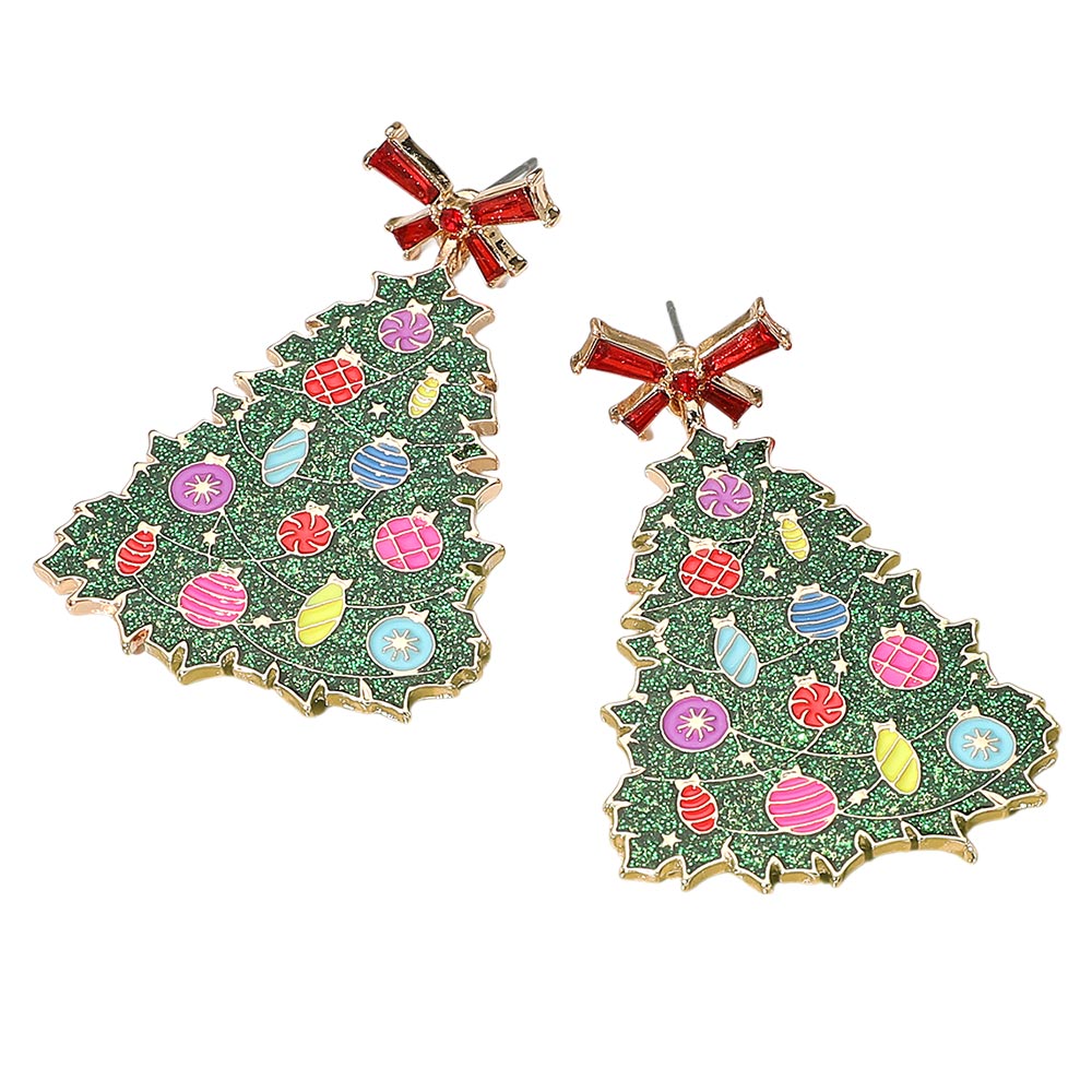 iLLASPARKZ Glittered Resin Bow Topper Christmas Tree Earrings