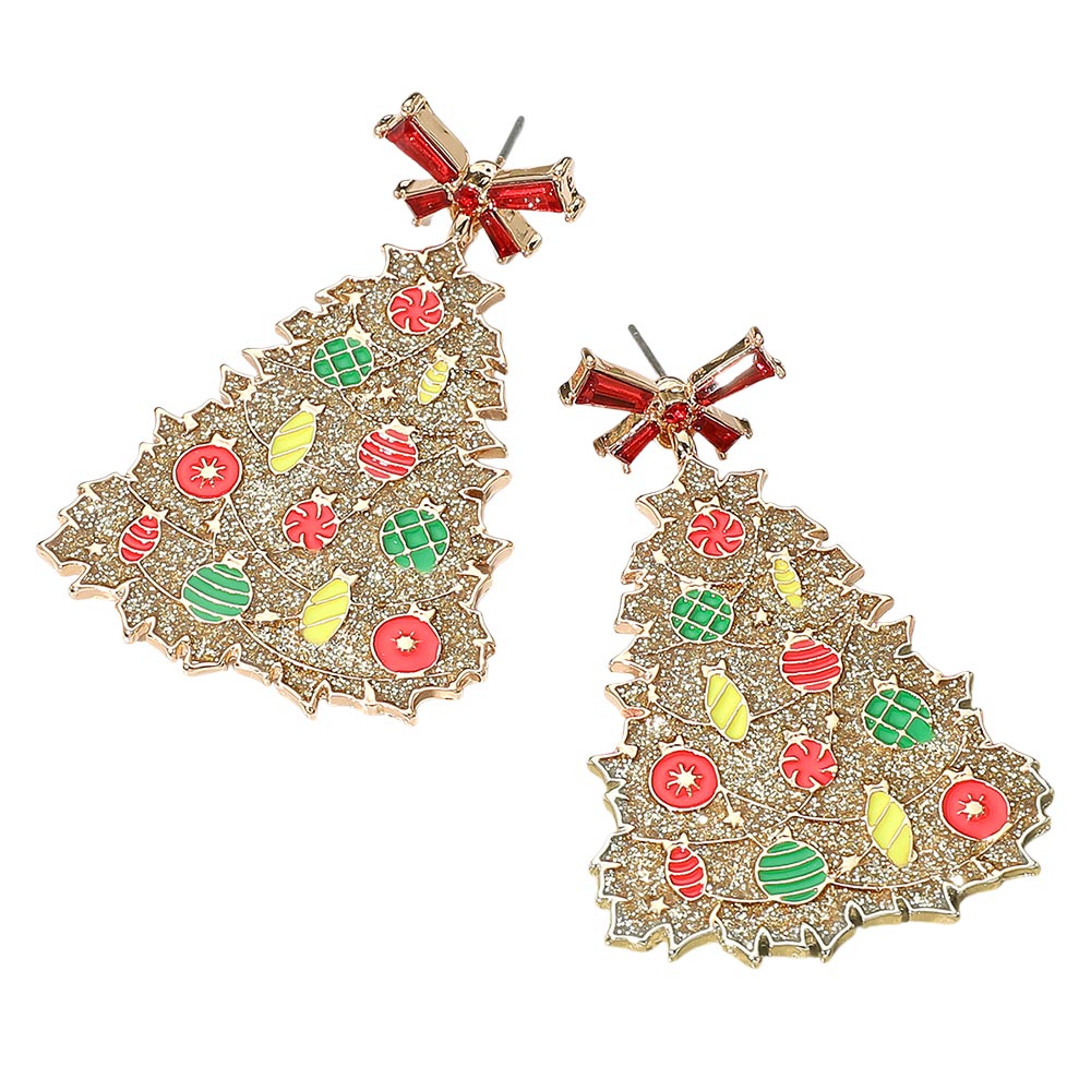 iLLASPARKZ Glittered Resin Bow Topper Christmas Tree Earrings