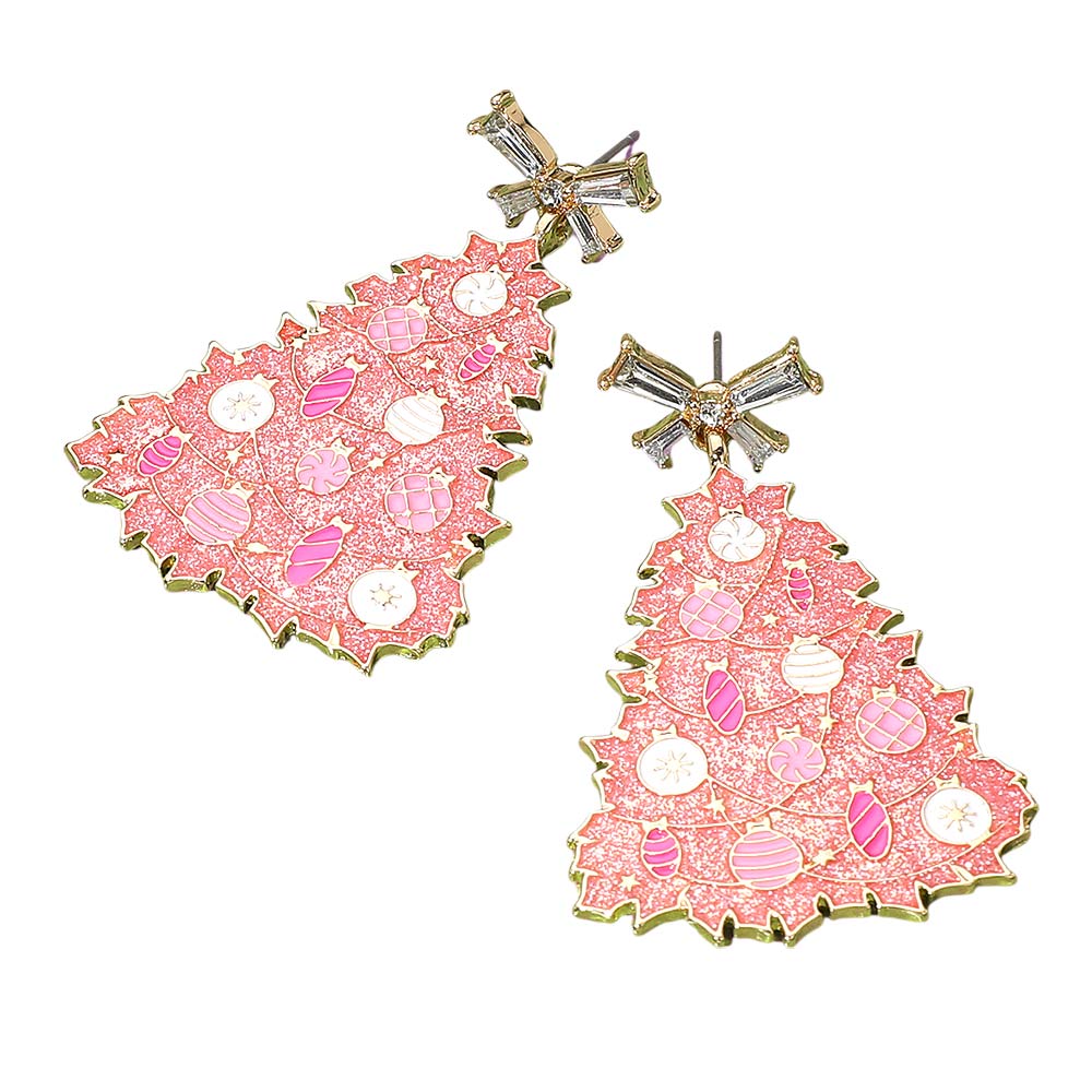 iLLASPARKZ Glittered Resin Bow Topper Christmas Tree Earrings