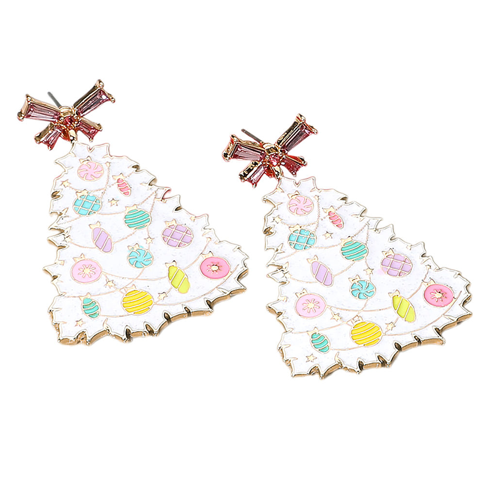 iLLASPARKZ Glittered Resin Bow Topper Christmas Tree Earrings