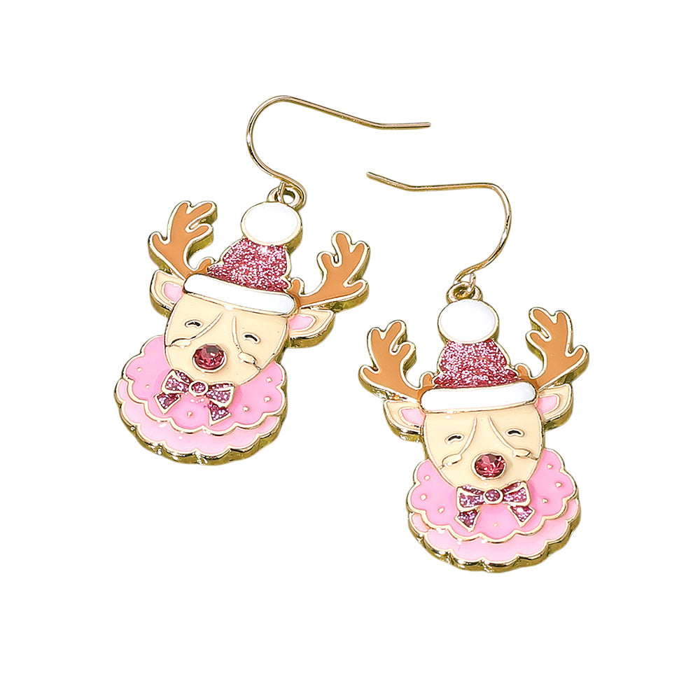 iLLASPARKZ Glittered Enamel Christmas Reindeer Dangle Earrings