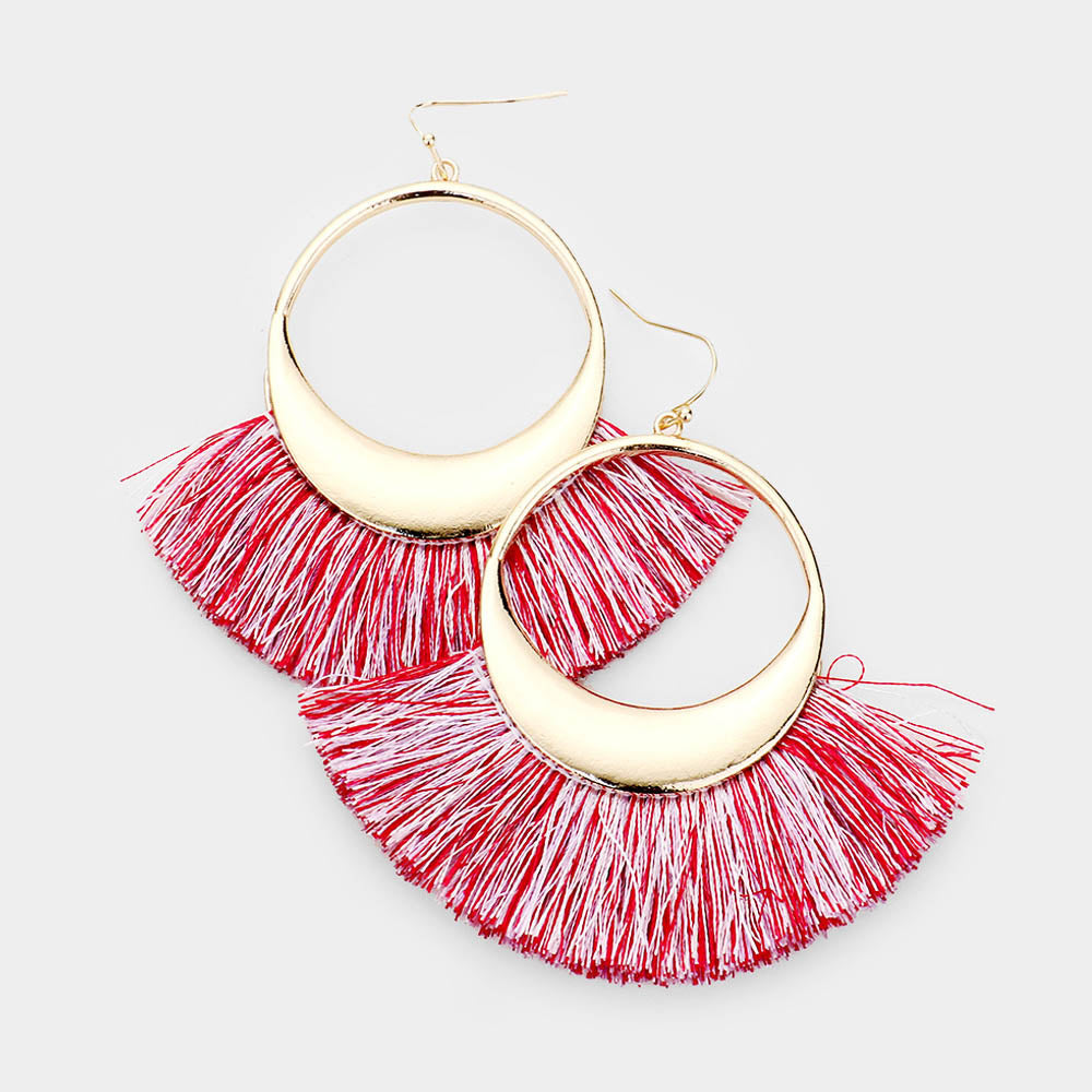 iLLASPARKZ Metal Hollow Round Fan Tassel Dangle Earrings