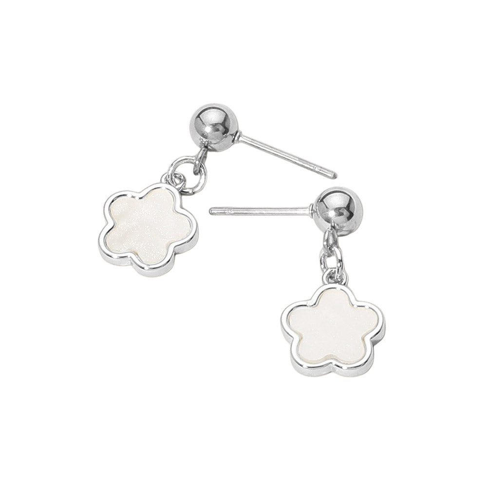 iLLASPARKZ Stainless Steel Mother of Pearl Flower Dangle Earrings