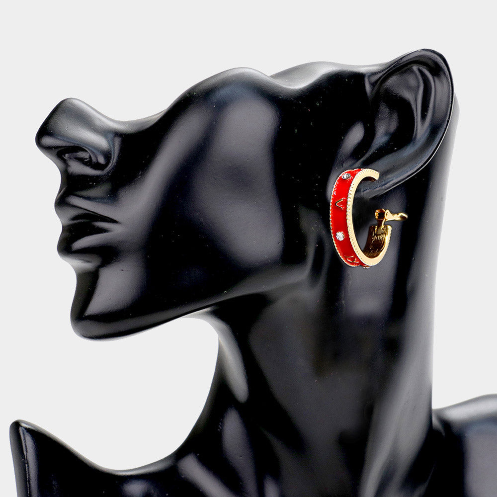 iLLASPARKZ Stone Embellished Enamel Roman Numerals Hoop Earrings