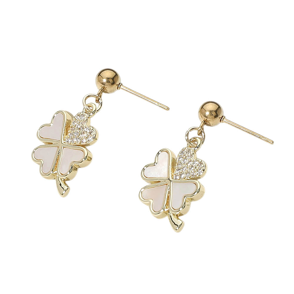 iLLASPARKZ Stainless Steel Mother of Pearl Clover Dangle Earrings