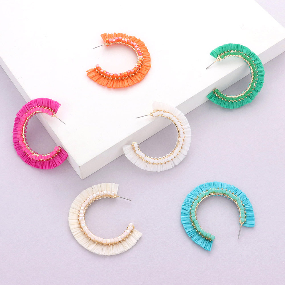 iLLASPARKZ Cube Bead Embellished Raffia Hoop Earrings