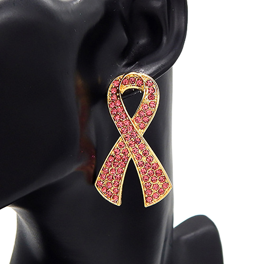 iLLASPARKZ Rhinestone Embellished Pink Ribbon Earrings