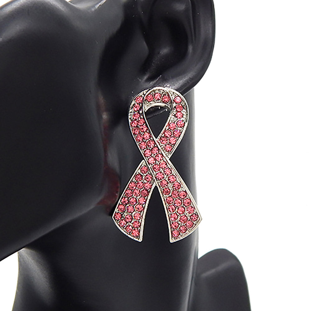 iLLASPARKZ Rhinestone Embellished Pink Ribbon Earrings