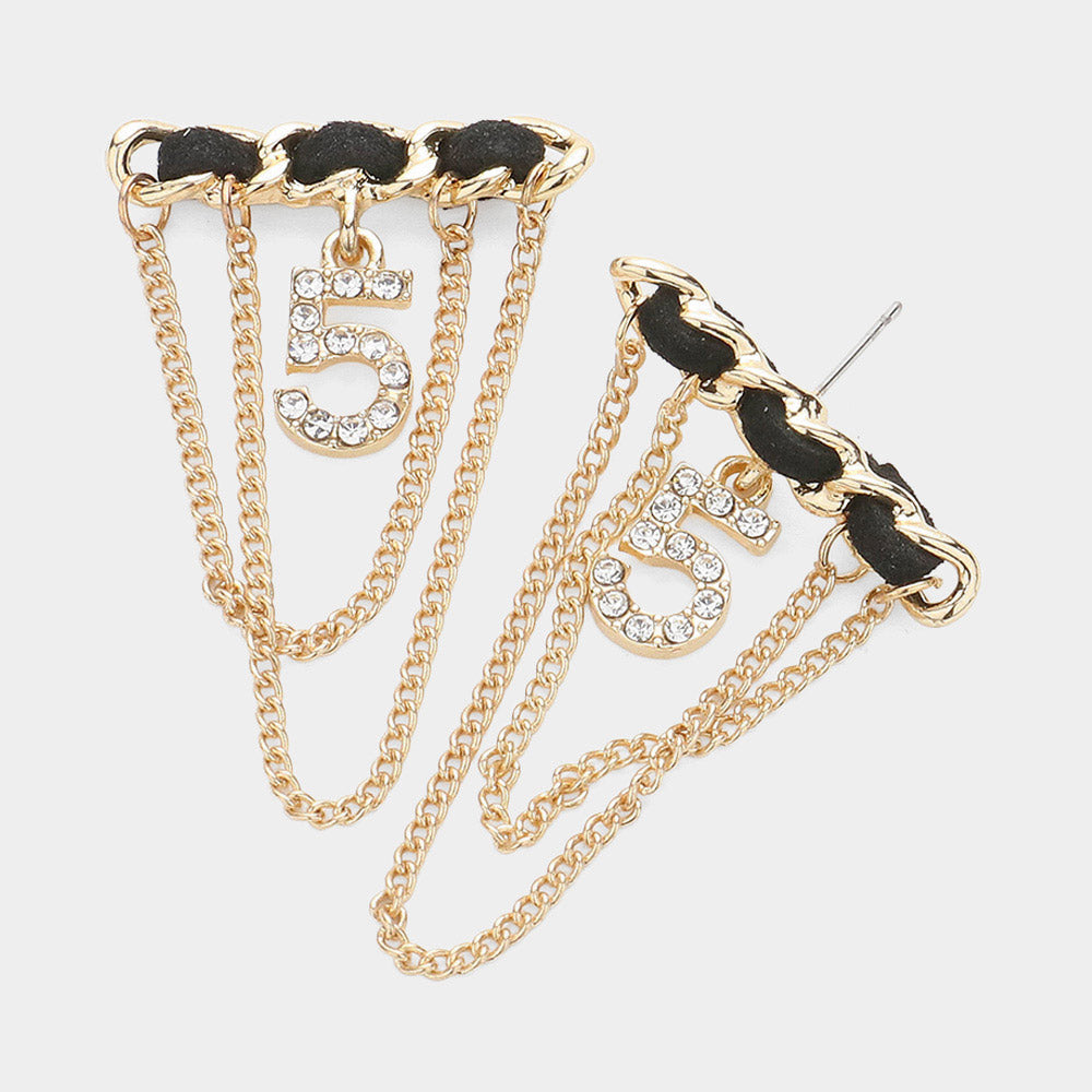 iLLASPARKZ Stone Paved Number Five Chain Embellished Earrings