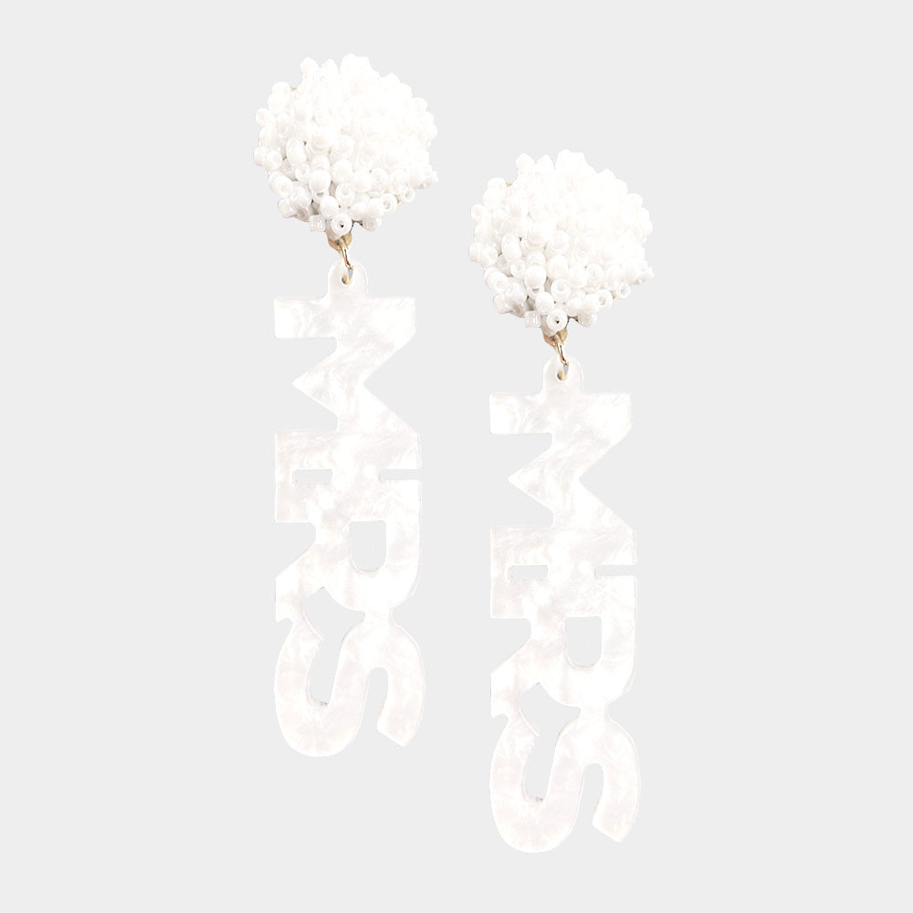 iLLASPARKZ Seed Beaded Dome Celluloid Acetate MRS Message Link Dangle Earrings