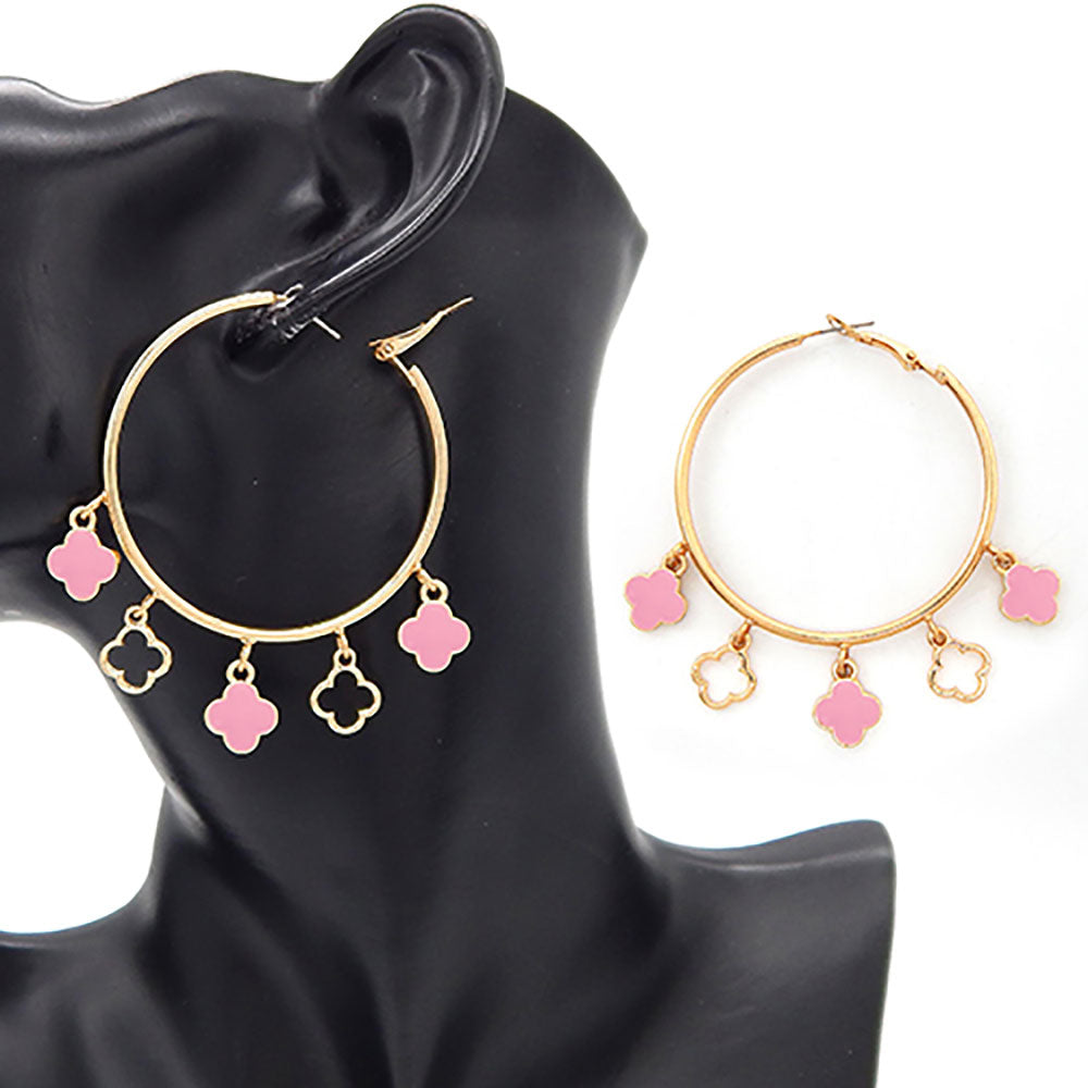 iLLASPARKZ Enamel Quatrefoil Dangle Hoop Earrings