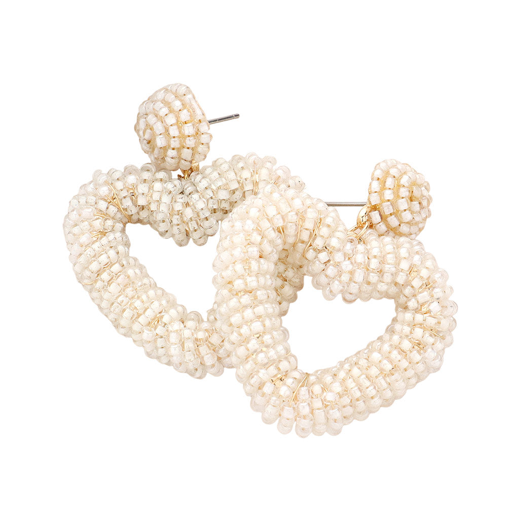 iLLASPARKZ Seed Beaded Chunky Open Heart Dangle Earrings