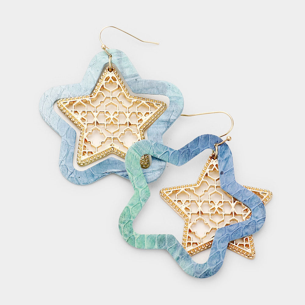 iLLASPARKZ Faux Leather Moroccan Filigree Star Dangle Earrings