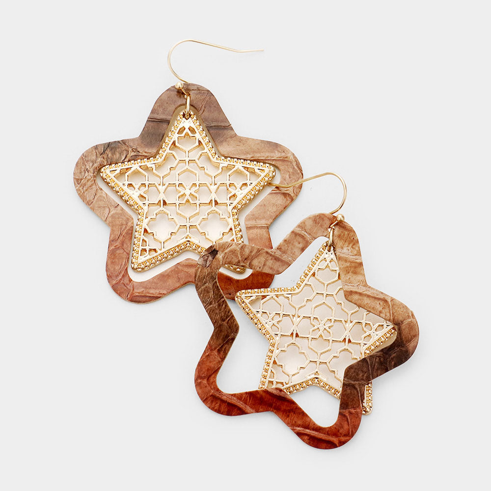iLLASPARKZ Faux Leather Moroccan Filigree Star Dangle Earrings