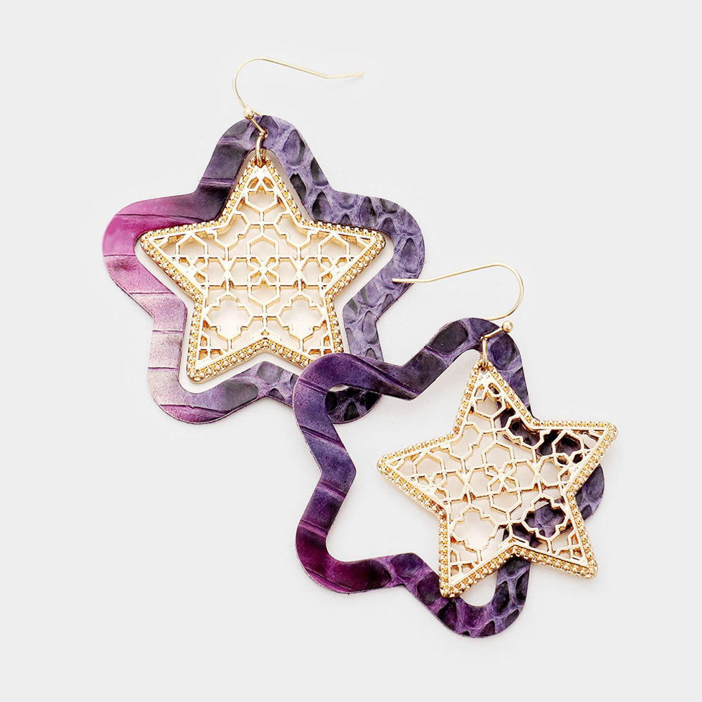 iLLASPARKZ Faux Leather Moroccan Filigree Star Dangle Earrings