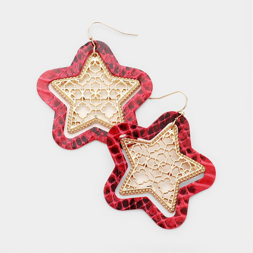 iLLASPARKZ Faux Leather Moroccan Filigree Star Dangle Earrings