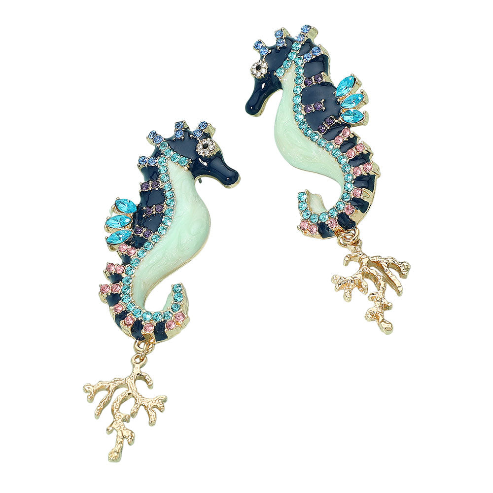 iLLASPARKZ Coral Dangle Enamel Seahorse Statement Earrings