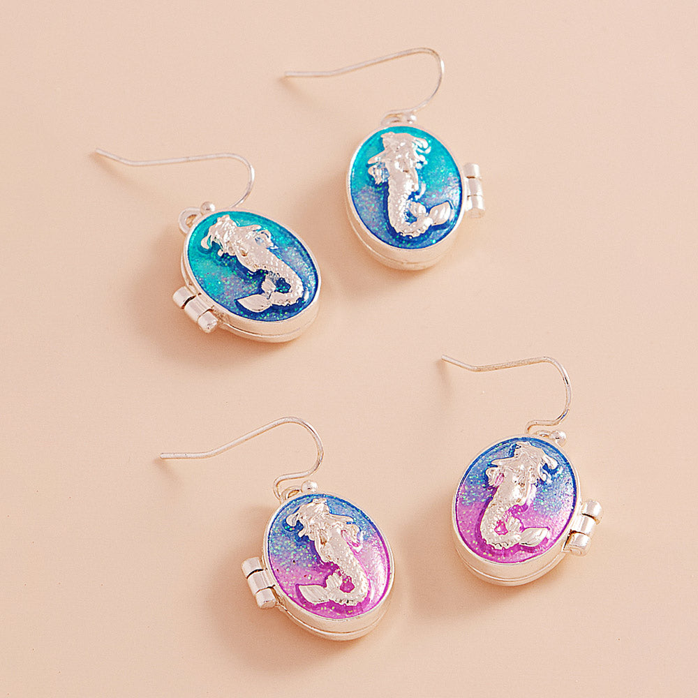 iLLASPARKZ Enamel Oval Mermaid Locket Dangle Earrings