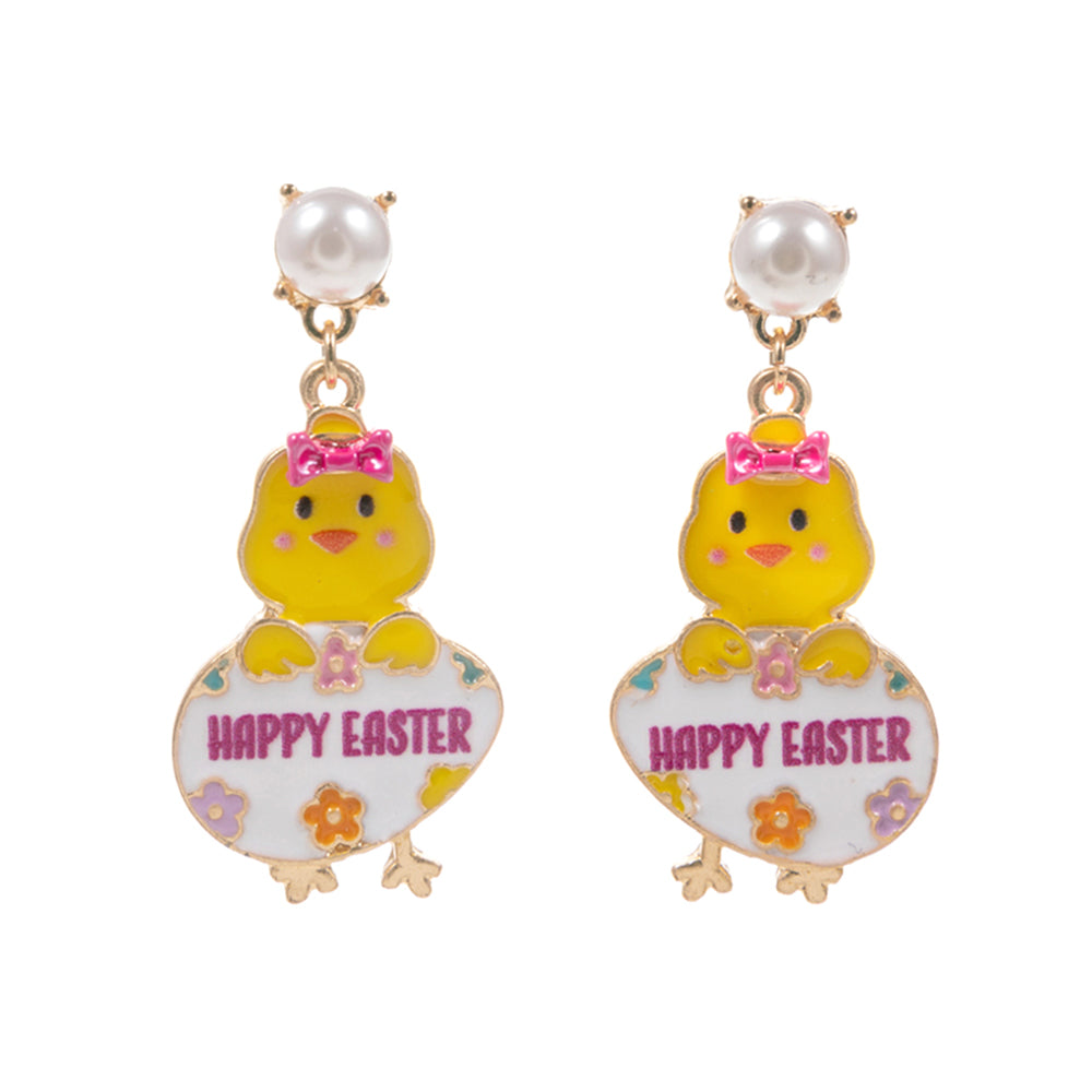 iLLASPARKZ Enamel HAPPY EASTER Message Chick Egg Dangle Earrings