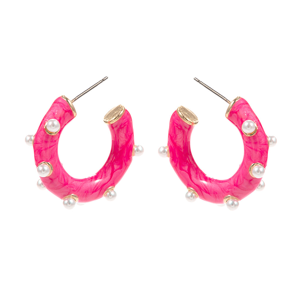 iLLASPARKZ Pearl Embellished Marbled Enamel Hoop Earrings